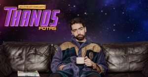 Thanos sitting on a couch
