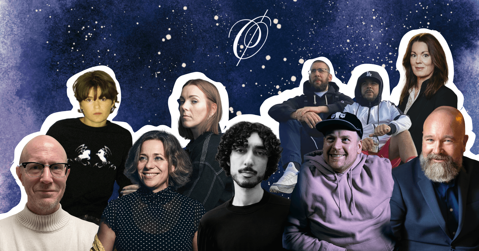 A collage of diverse people against a starry night background, each outlined in white.