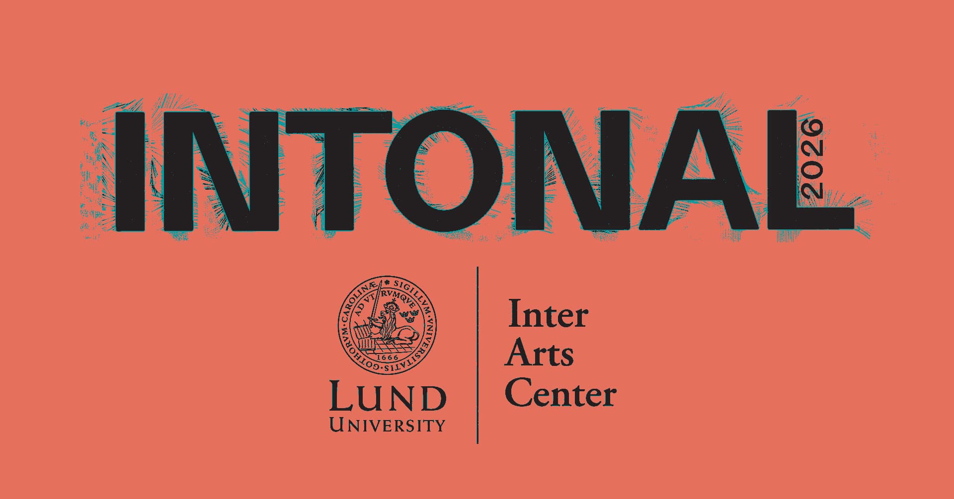 The image features the text "INTONAL 2026" with the Lund University and Inter Arts Center logos on a coral background.